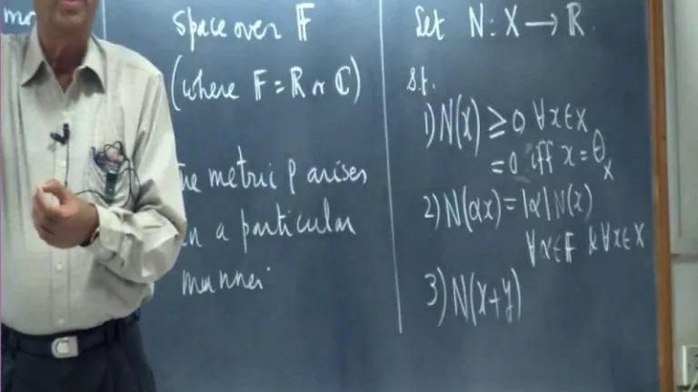 A professor stands in front of a blackboard with equations during a functional analysis session for Functional Analysis Homework Help