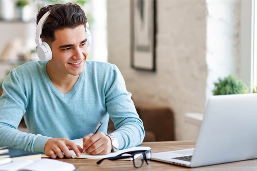 a male student is ready to take his tutoring session online