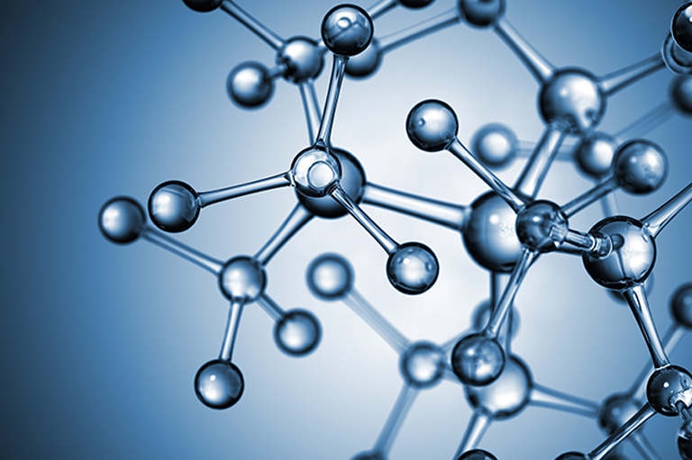 A blue molecule structure, representing a material science assignment help