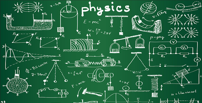 Vector illustration of physics equations on a blackboard for mathematical physics homework and assignment help