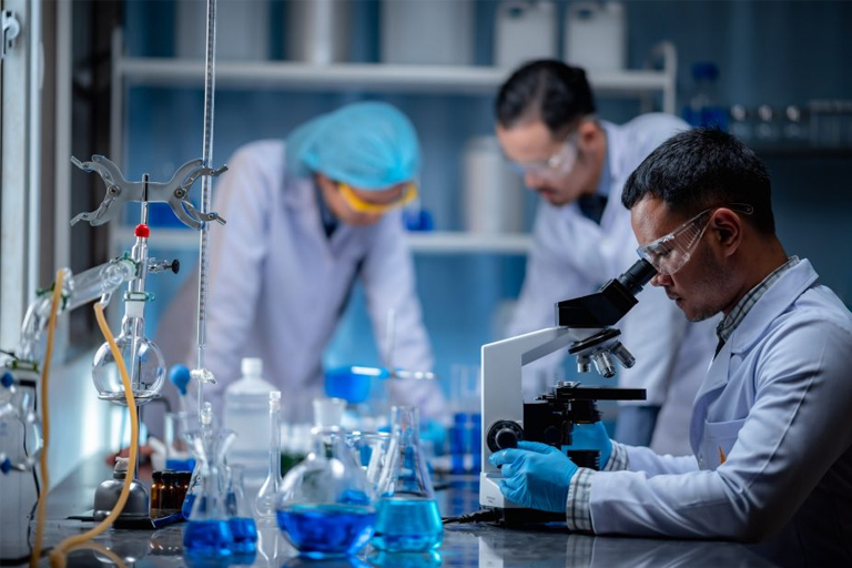 a group of students in a lab performing some experiment related to their assignment