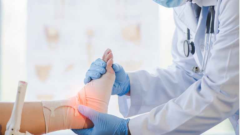 Examination of patient's foot by doctor, highlighting Orthopedics Homework Help concept