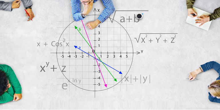 A diverse group of students gathered around a table, analyzing a graph and a circle for their Precalculus Homework Help