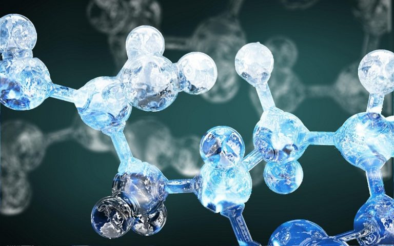 A molecule with blue and white bubbles, representing a Science Assignment Help concept