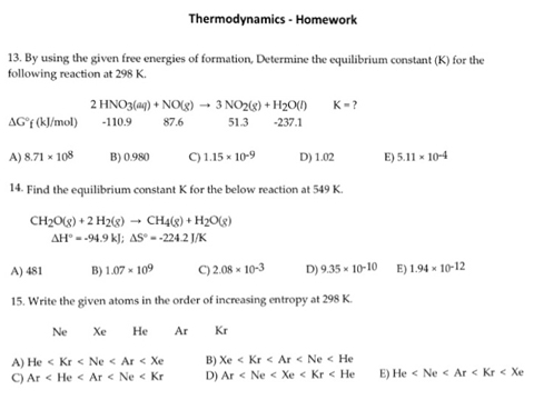 A worksheet on thermodynamics for assignment assistance